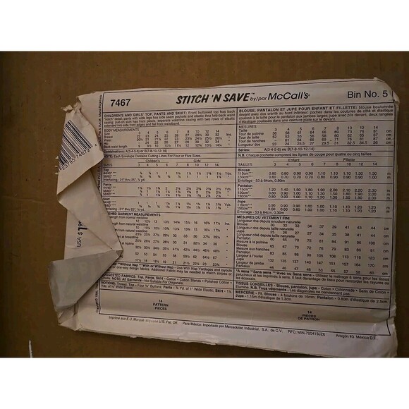 7467 Vintage McCalls SEWING Pattern Girls Top Pants Skirt Stitch n Save Sz 7-14 - Picture 2 of 9